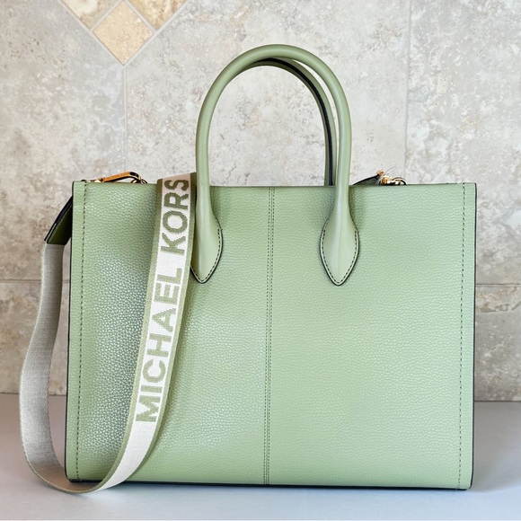 Michael Kors Mirella Medium East West Tote Satchel Shoulder Bag Light Sage - Picture 4 of 14